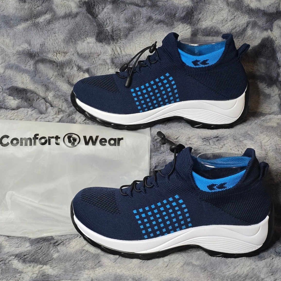 Nwt Comfort Wear Ortho Stretch Blue Slip On Sneakers Women Size 9.5/ Eu 41.5
